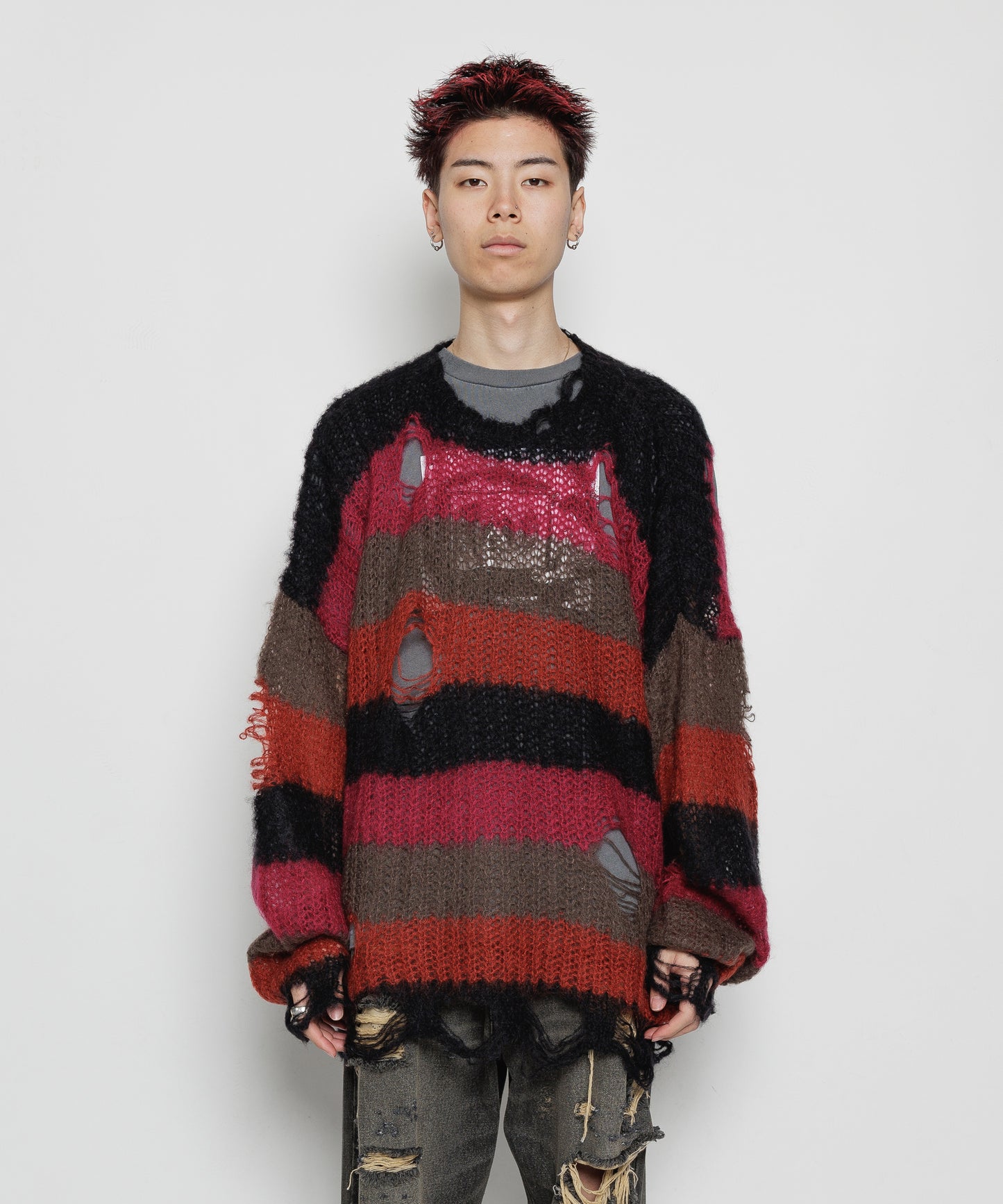 BORDER MOHAIR BORO SWEATER