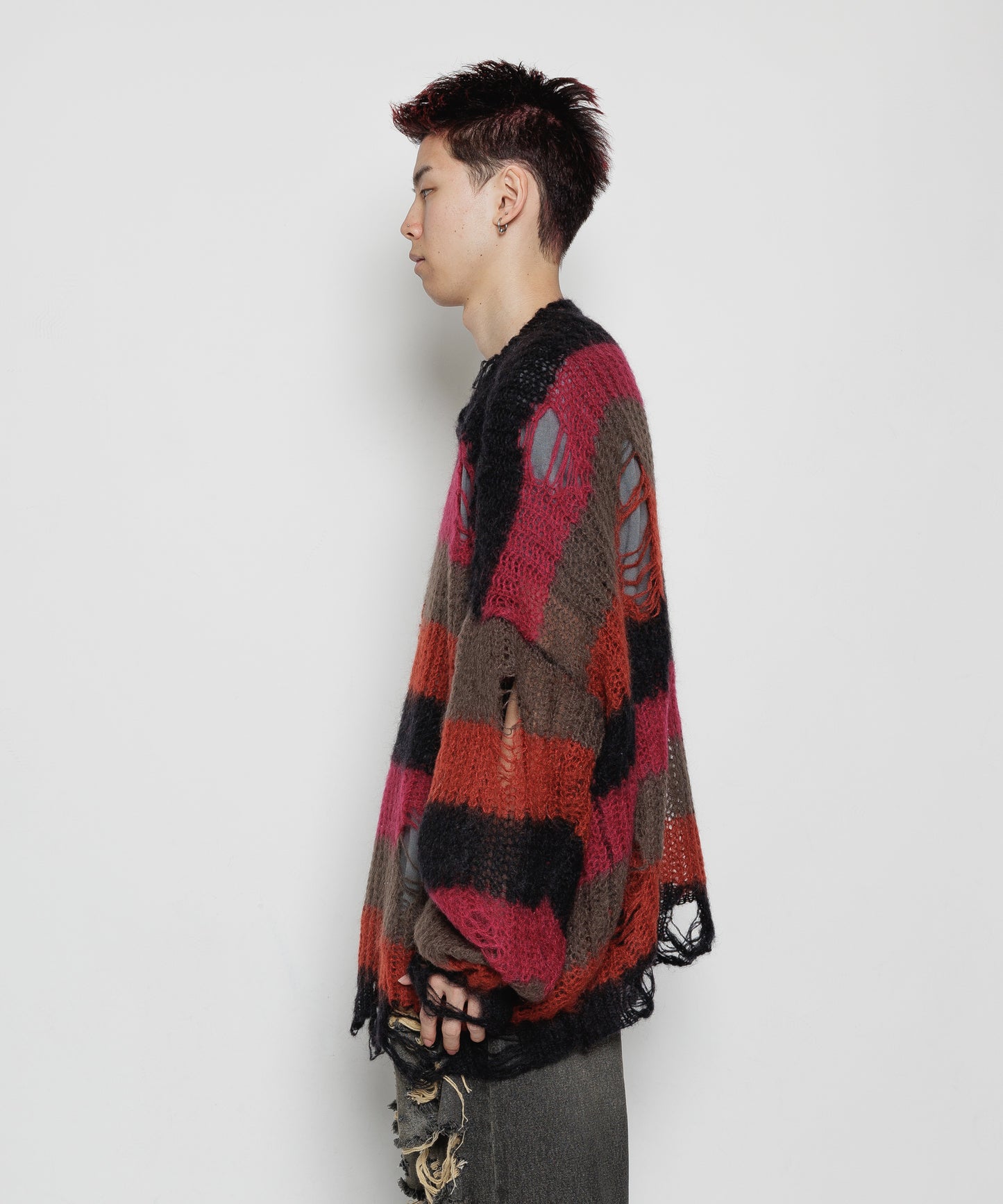 BORDER MOHAIR BORO SWEATER