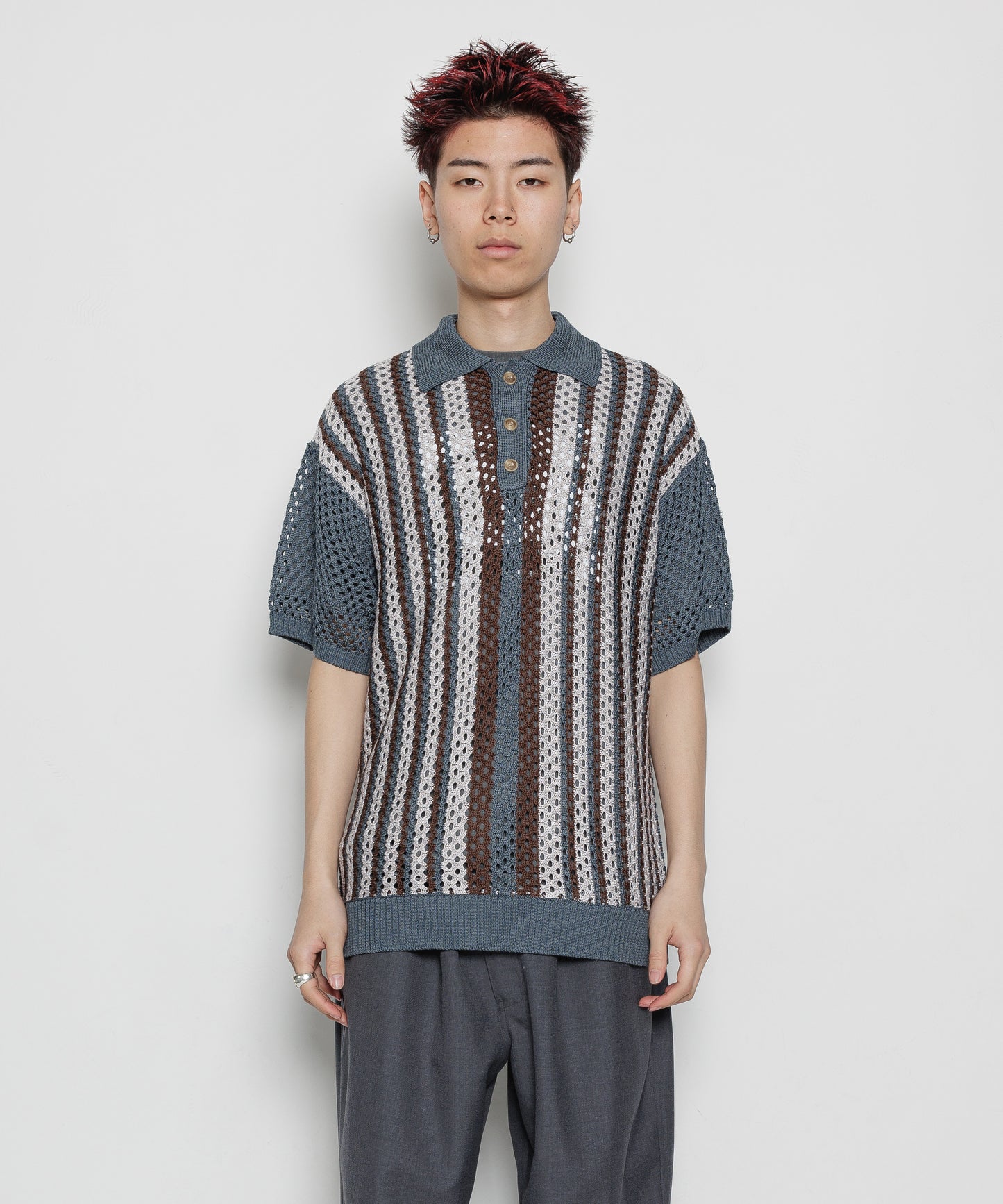 STRIPE SUMMER KNIT POLO SHIRTS