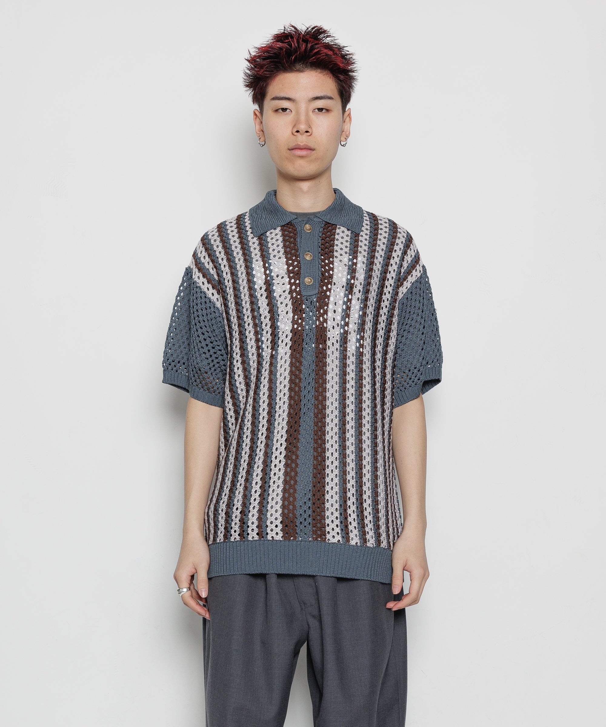 23cm60's/Summer Knit Stripe Polo shirt/ILGWU