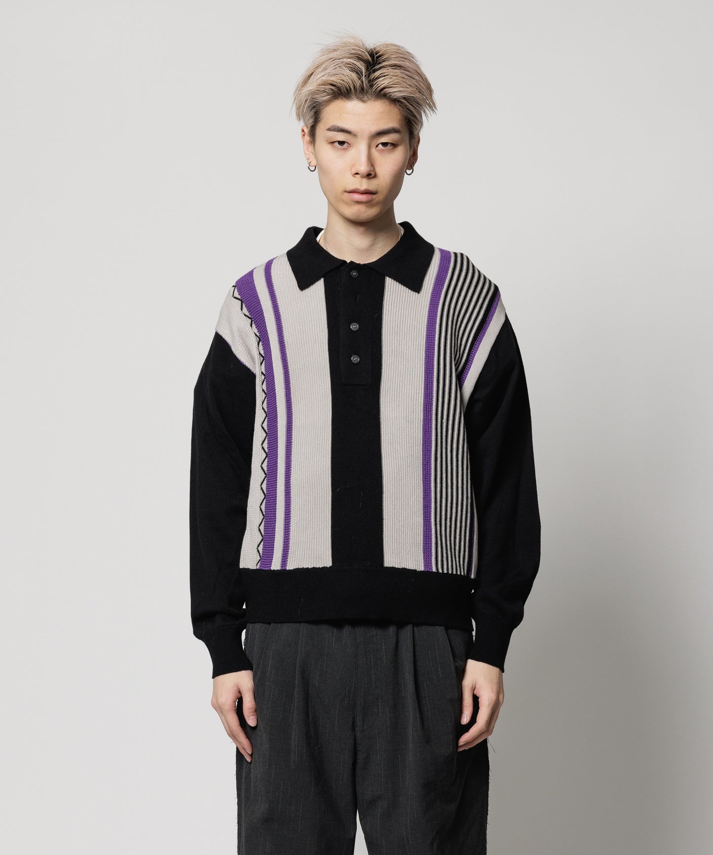 L/S STRIPE KNIT POLO SHIRTS