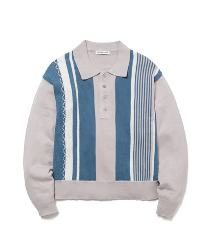 L/S STRIPE KNIT POLO SHIRTS