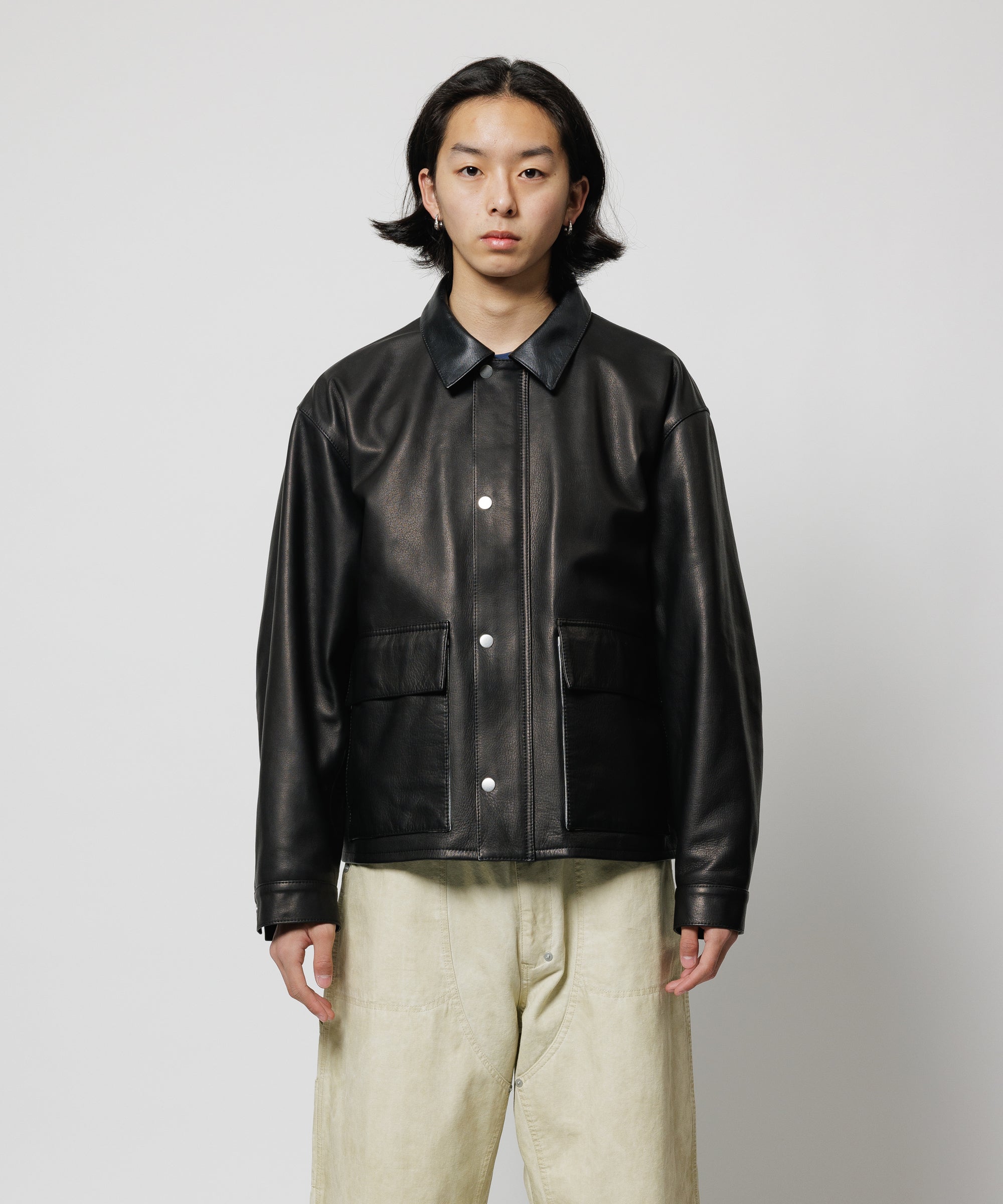 LEATHER SHORT C-A JACKET(xblackmeans) – F-LAGSTUF-F