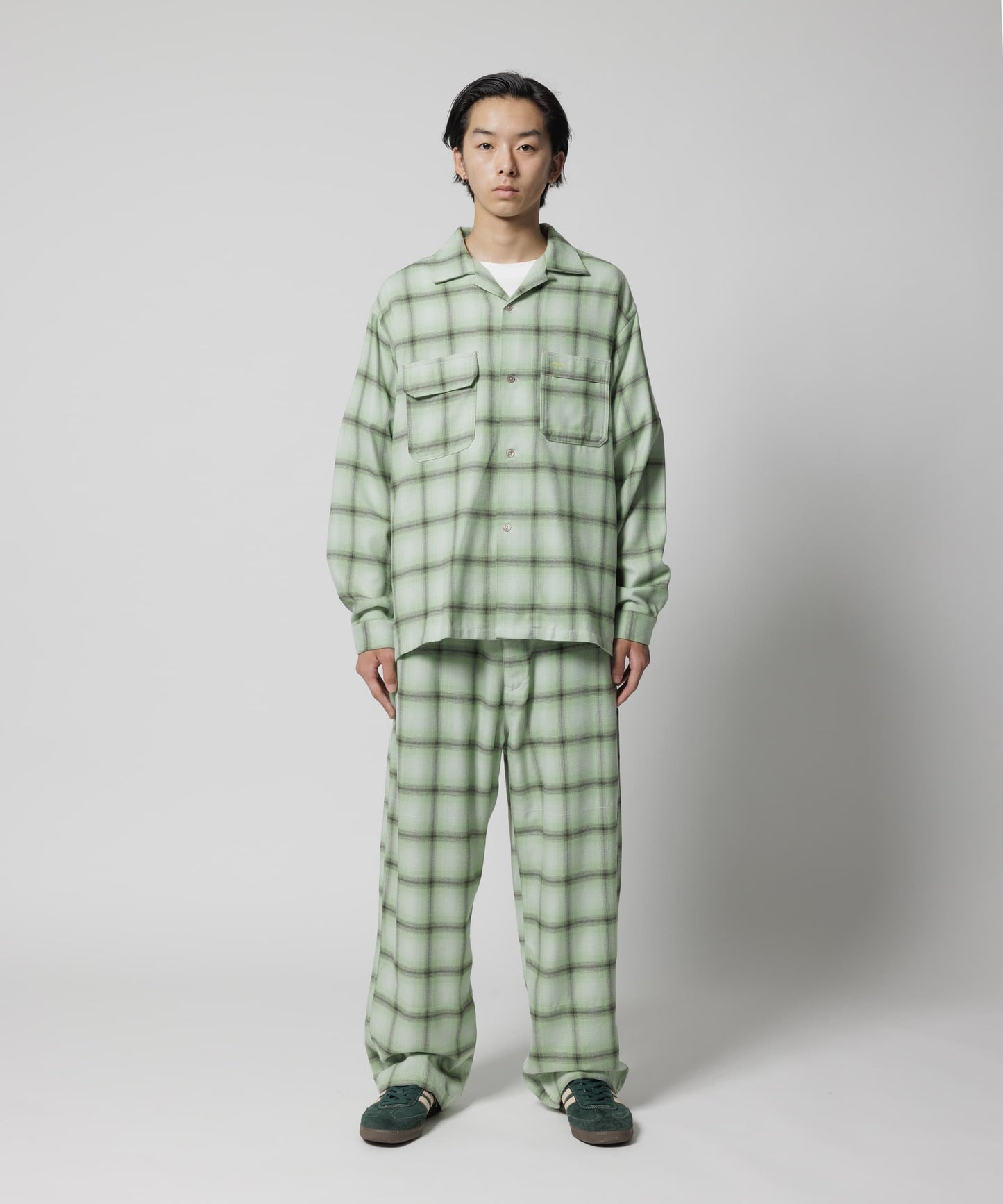 SHADOW PLAID L/S RAYON SHIRT